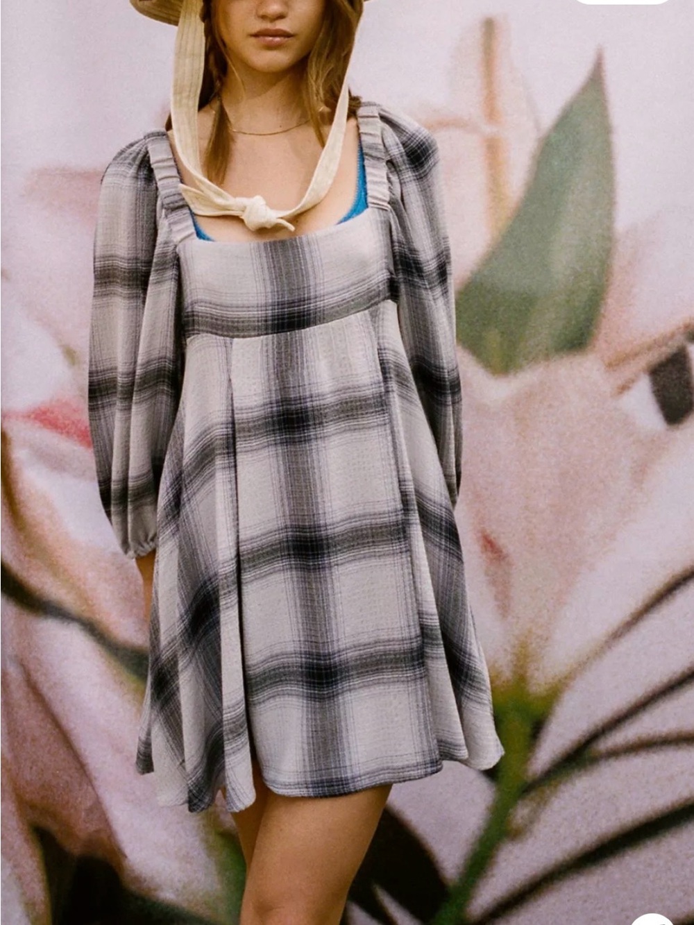 Urban Outfitters Black & White Plaid Square-Neck Mini Dress